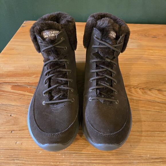 Skechers On The Go Winter Chill Boots Brown Suede Leather Faux Fur 14611 9.5 - Picture 2 of 7